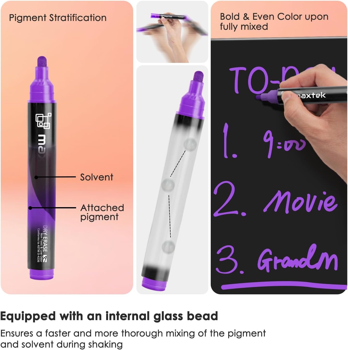 image:imagemaxtek Dry Erase Markers Bullet Tip Glass Whiteboard Markers Neon Colors 6 Count White Board Dry Erase Pens6 Neon Colors Bullet Tip
