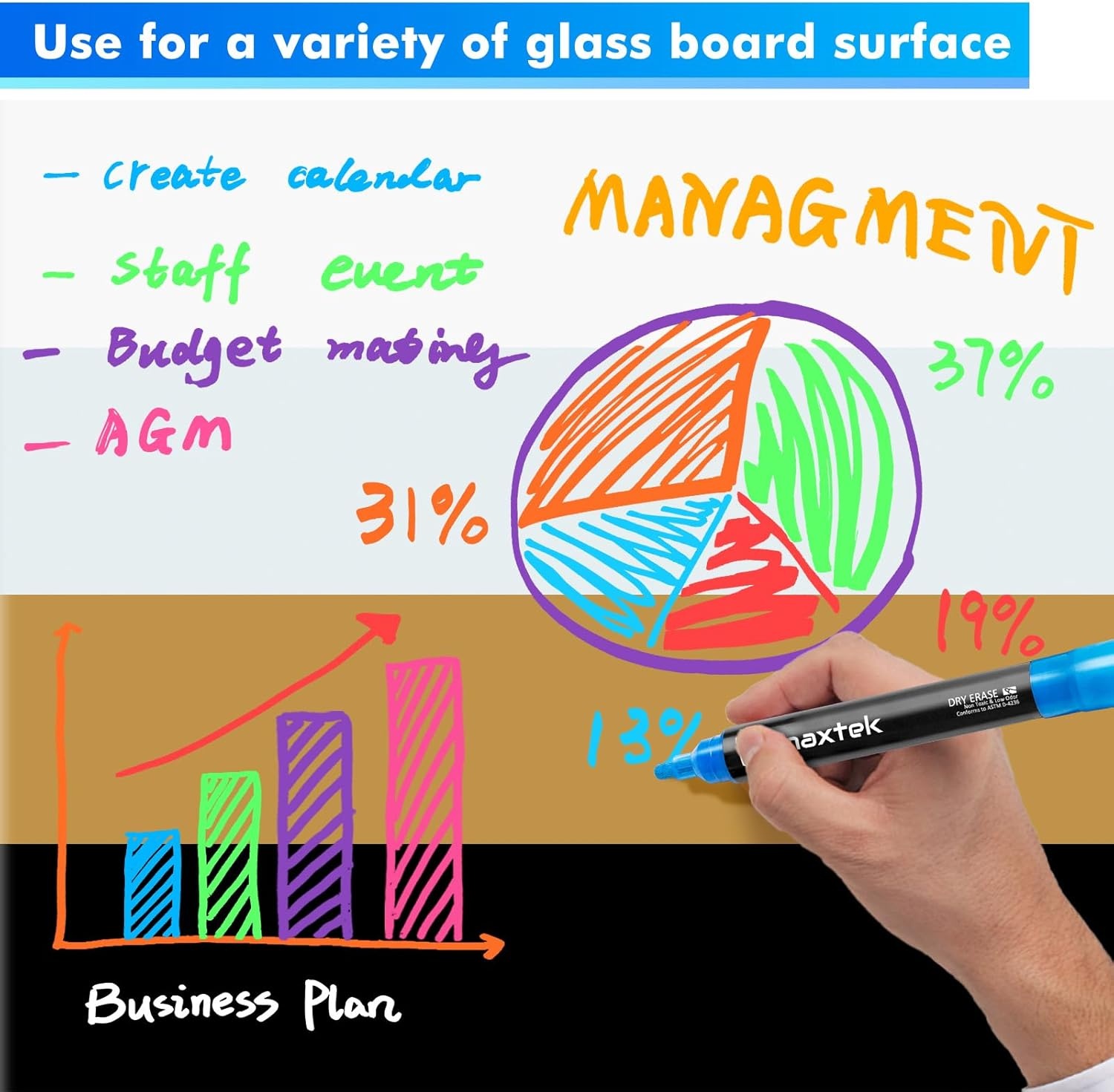 image:imagemaxtek Dry Erase Markers Bullet Tip Glass Whiteboard Markers Neon Colors 6 Count White Board Dry Erase Pens9 Neon Colors Bullet Tip