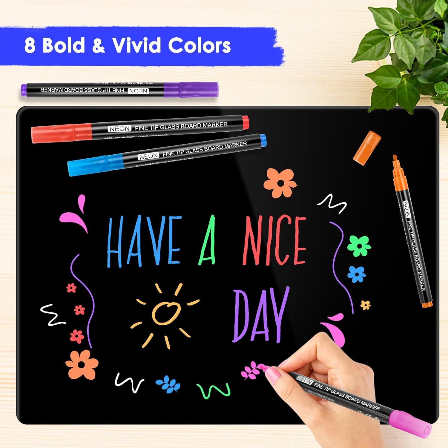 image:imagemaxtek Dry Erase Markers Bullet Tip Glass Whiteboard Markers Neon Colors 6 Count White Board Dry Erase Pens9 Neon Colors Fine Tip