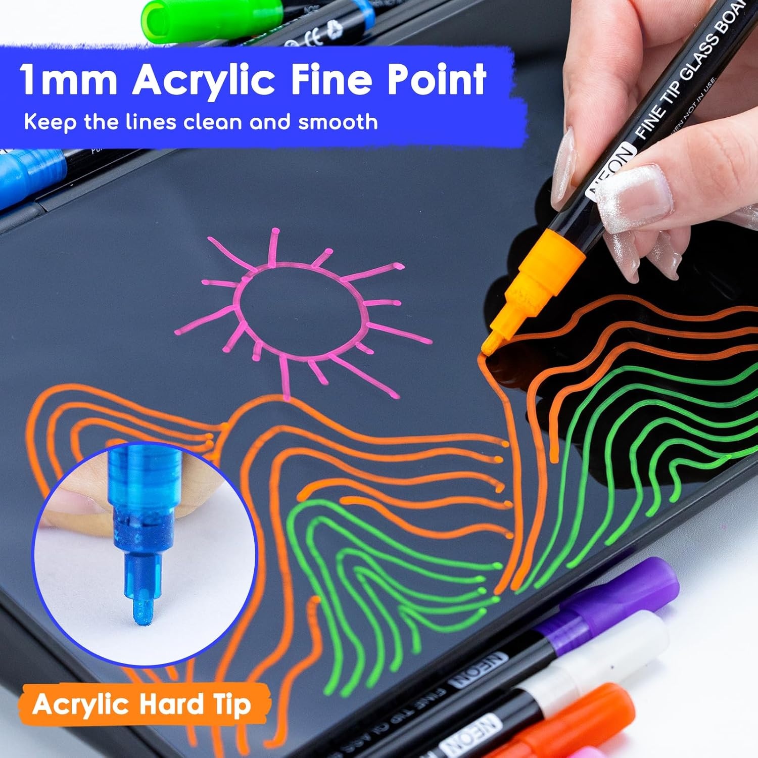 image:imagemaxtek Dry Erase Markers Bullet Tip Glass Whiteboard Markers Neon Colors 6 Count White Board Dry Erase Pens9 Neon Colors Fine Tip