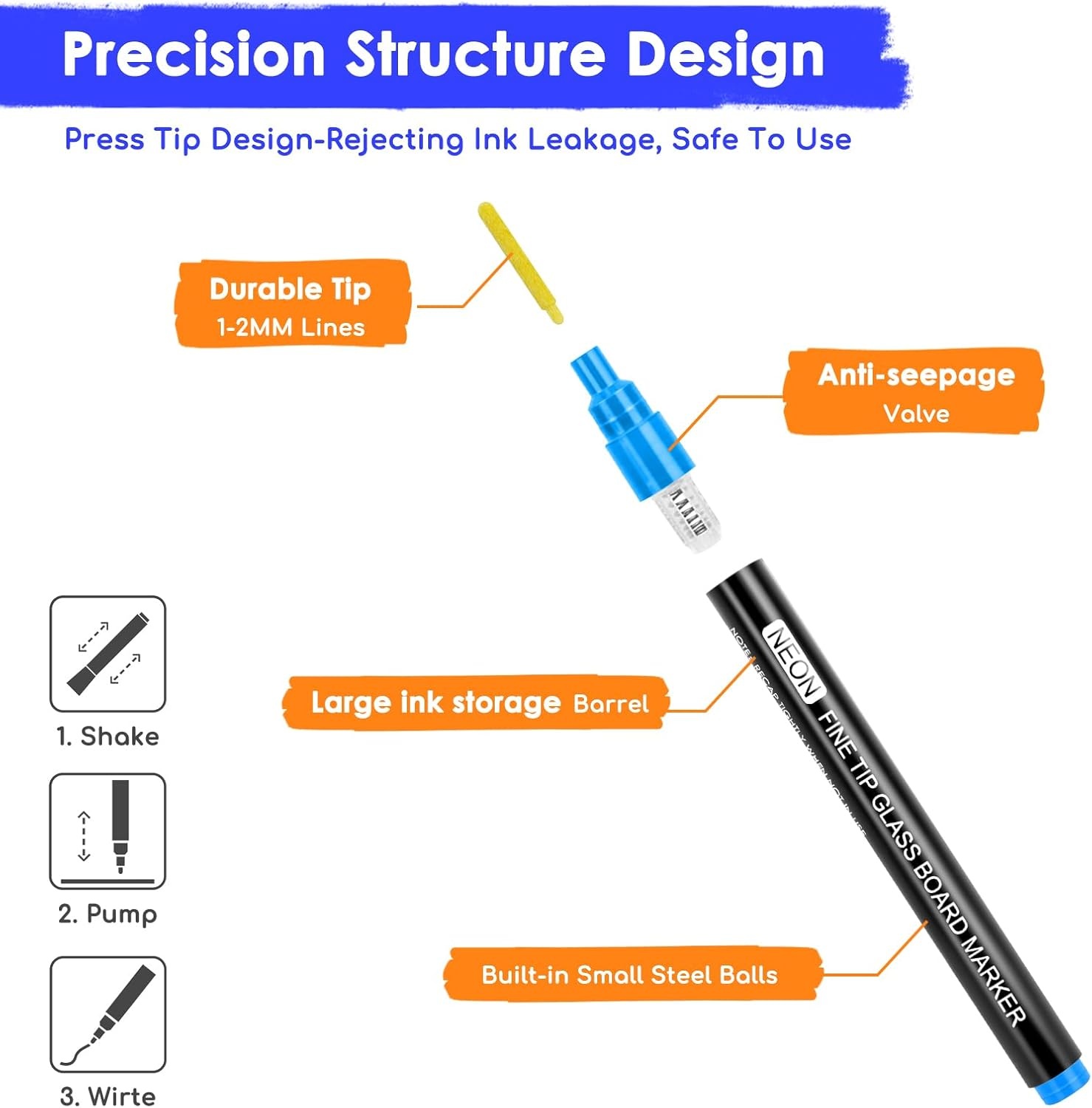 image:imagemaxtek Dry Erase Markers Bullet Tip Glass Whiteboard Markers Neon Colors 6 Count White Board Dry Erase Pens9 Neon Colors Fine Tip