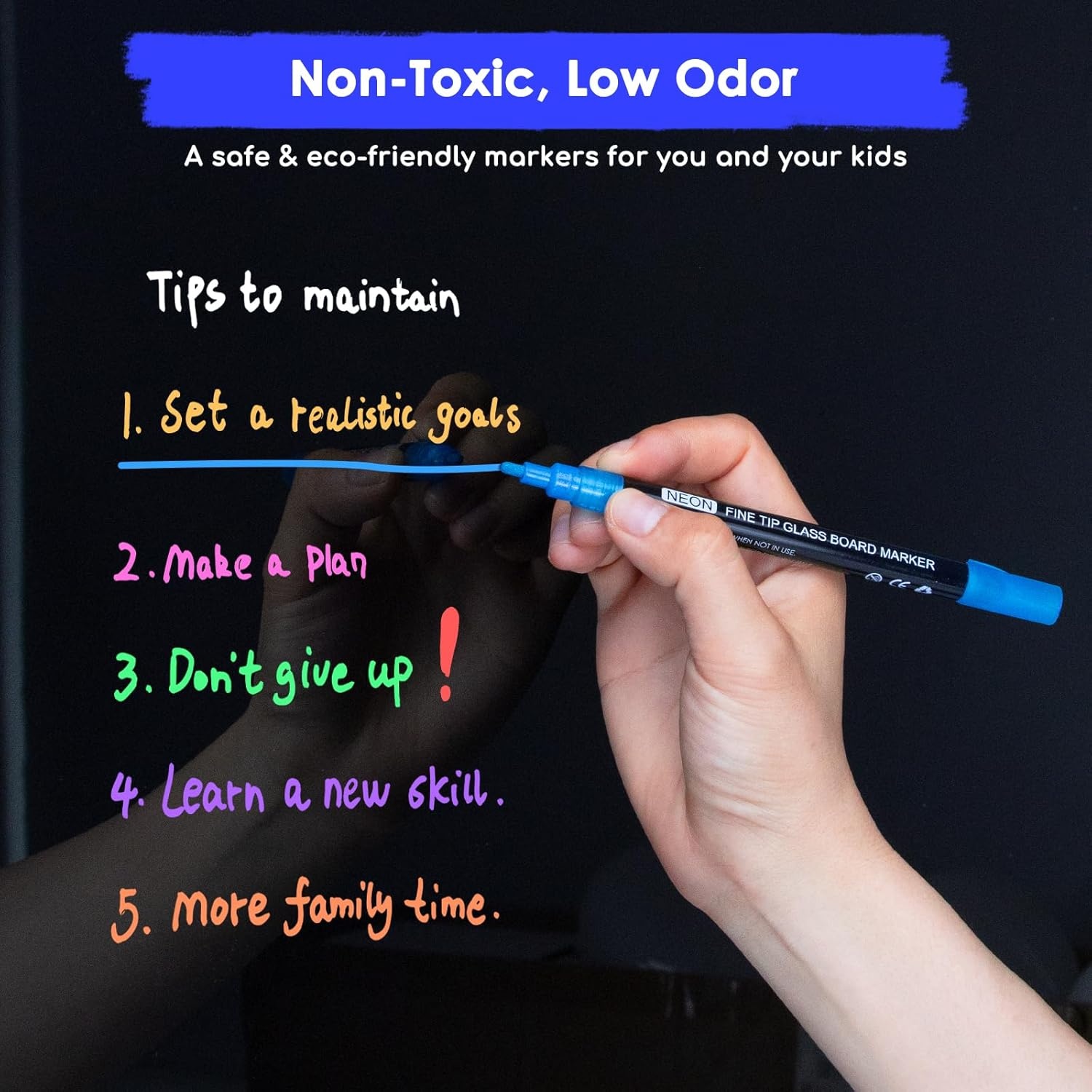 image:imagemaxtek Dry Erase Markers Bullet Tip Glass Whiteboard Markers Neon Colors 6 Count White Board Dry Erase Pens9 Neon Colors Fine Tip