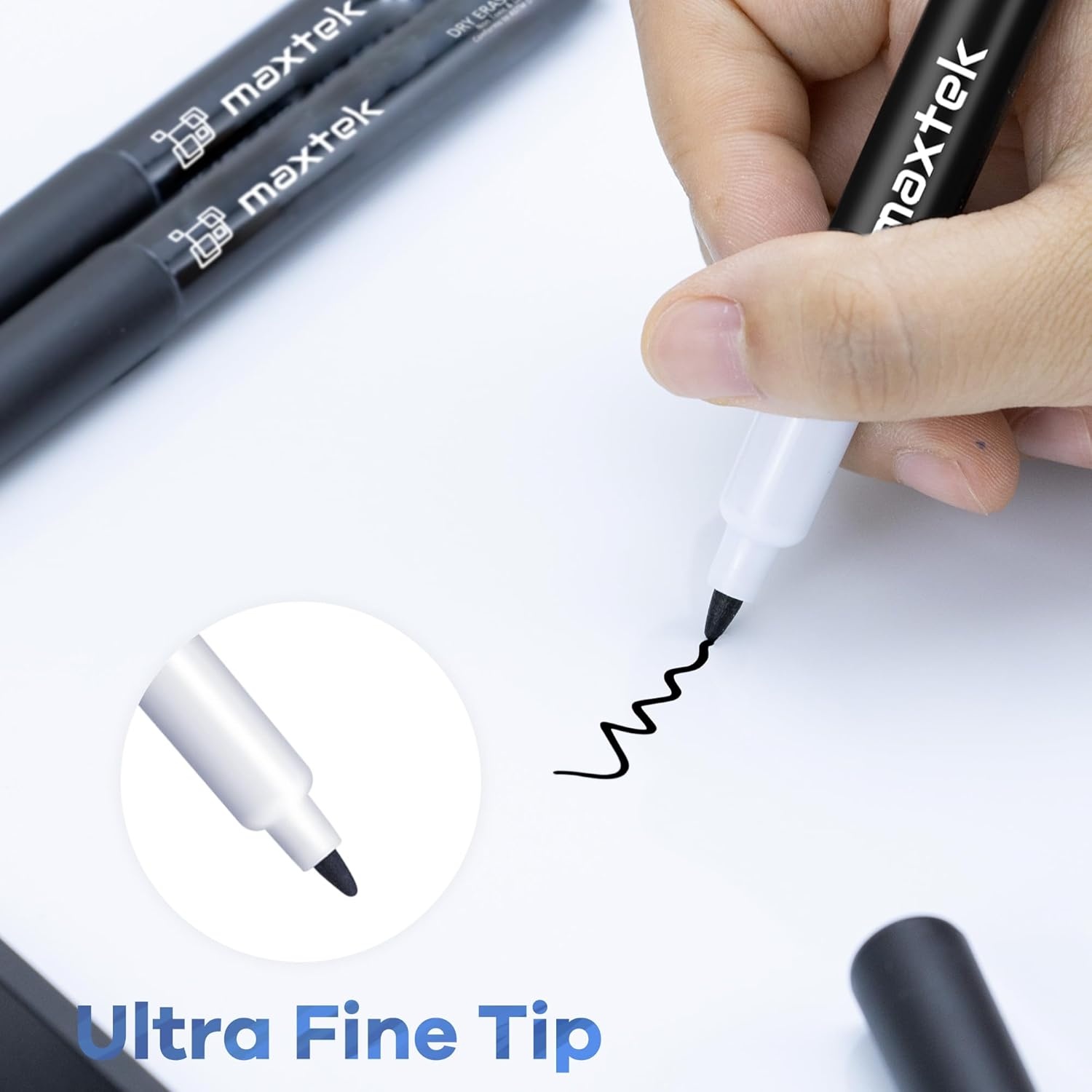 image:imagemaxtek Dry Erase Markers Ultra Fine Tip 07mm Low Oror Extra Fine Point Dry Erase Markers for Planning Whiteboard Calendar Boards 6 Count12 Count Black
