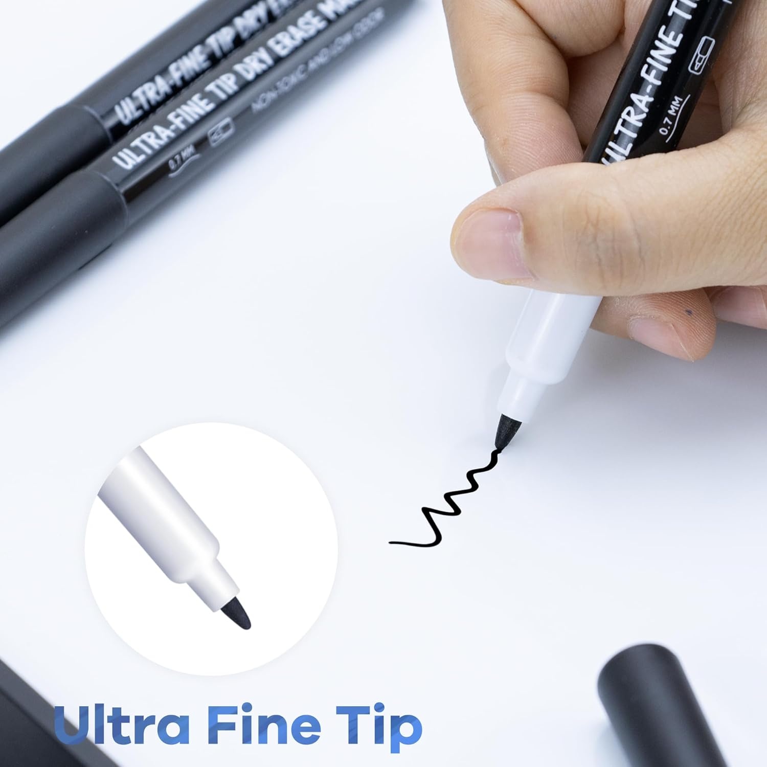 image:imagemaxtek Dry Erase Markers Ultra Fine Tip 07mm Low Oror Extra Fine Point Dry Erase Markers for Planning Whiteboard Calendar Boards 6 Count6 Count Black