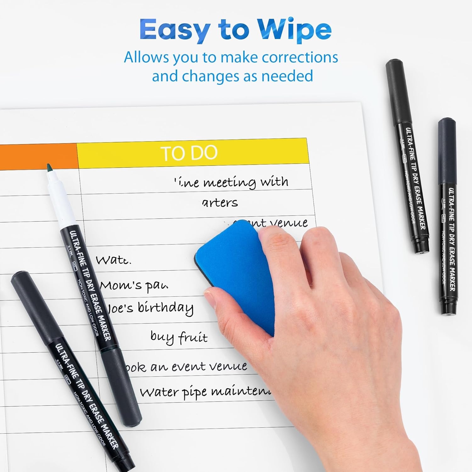 image:imagemaxtek Dry Erase Markers Ultra Fine Tip 07mm Low Oror Extra Fine Point Dry Erase Markers for Planning Whiteboard Calendar Boards 6 Count6 Count Black