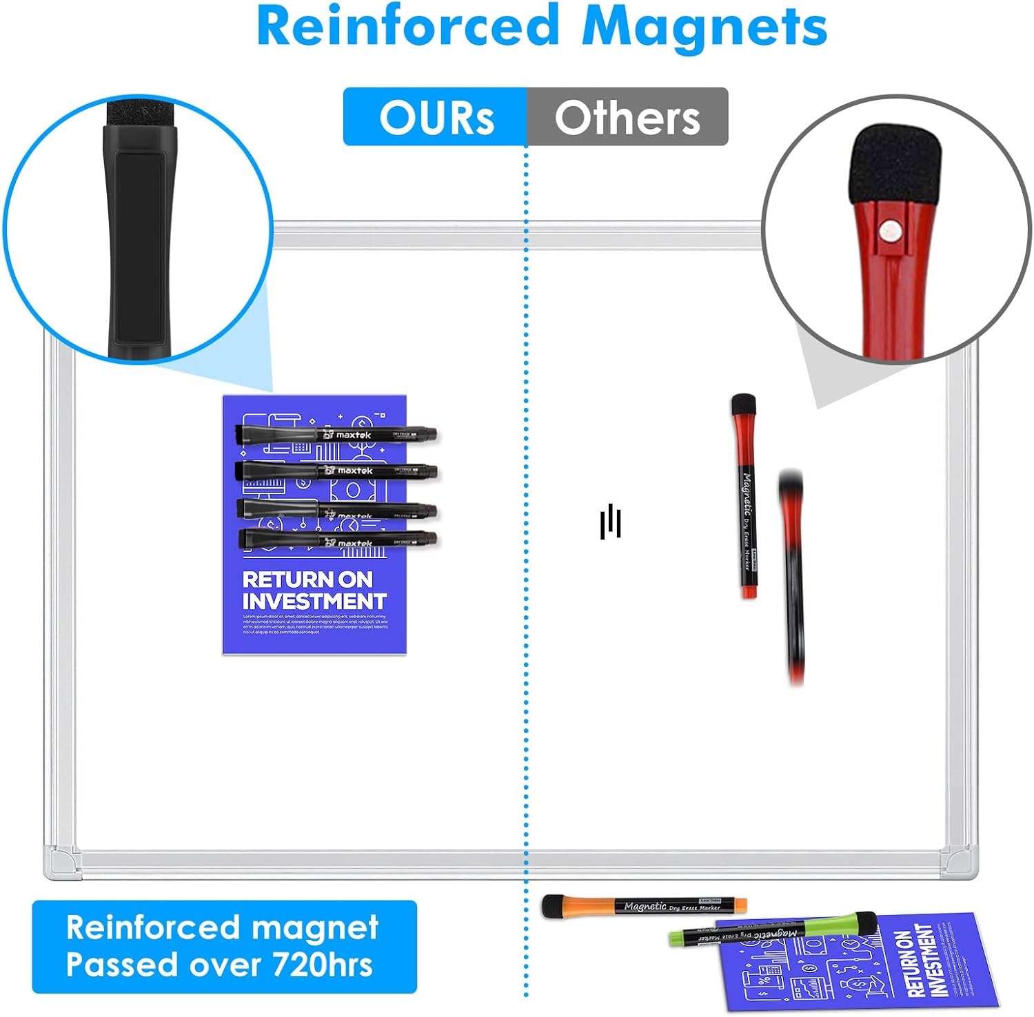 image:imagemaxtek Dry Erase Markers Ultra Fine Tip Magnetic Black with Eraser 07mm Extra Fine Point Thin Dry Erase Markers for Planning Whiteboard Calendar Boards 6 Count Low Odor6 Count Black