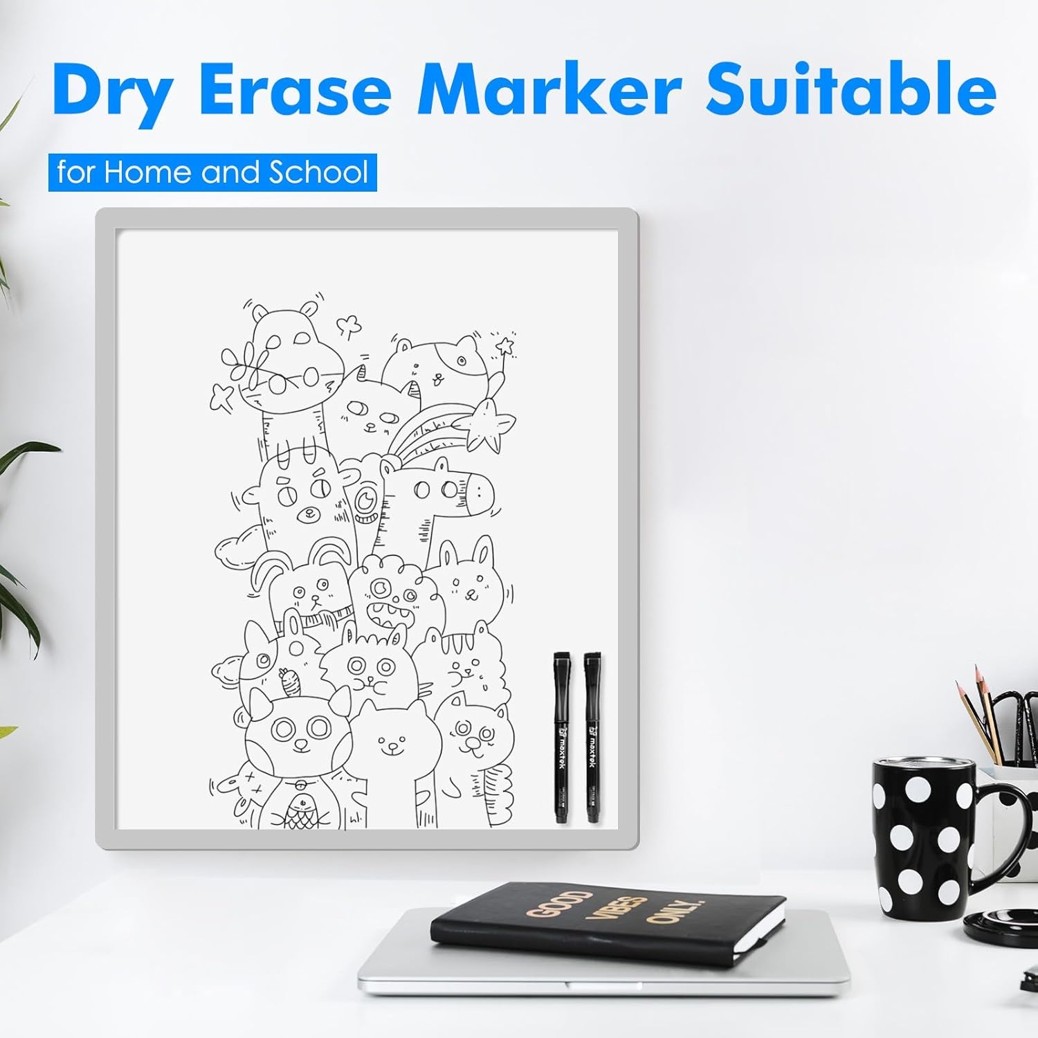 image:imagemaxtek Dry Erase Markers Ultra Fine Tip Magnetic Black with Eraser 07mm Extra Fine Point Thin Dry Erase Markers for Planning Whiteboard Calendar Boards 6 Count Low Odor12 Count Black