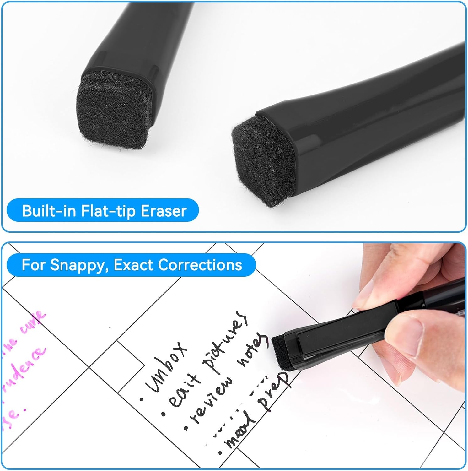 image:imagemaxtek Dry Erase Markers Ultra Fine Tip Magnetic Black with Eraser 07mm Extra Fine Point Thin Dry Erase Markers for Planning Whiteboard Calendar Boards 6 Count Low Odor40 Count Black