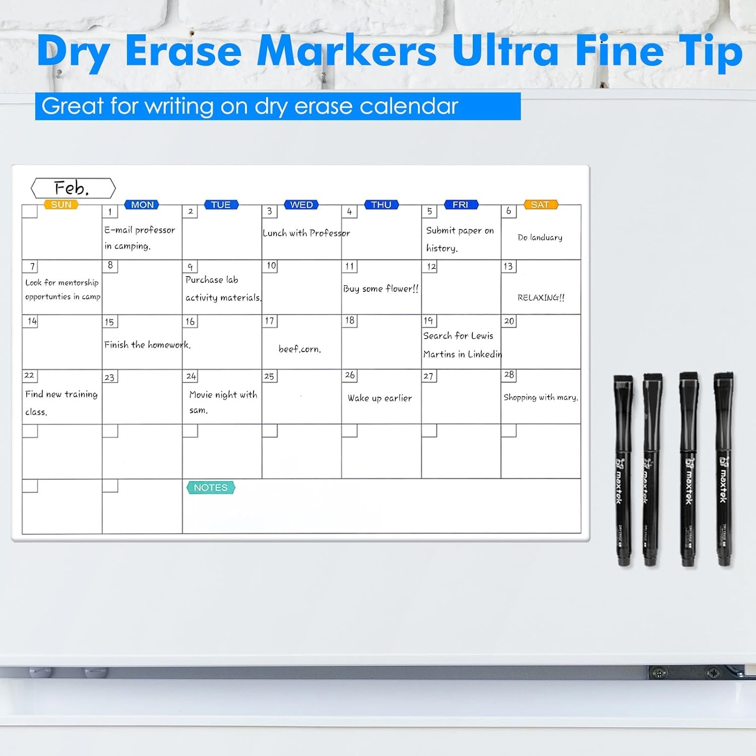 image:imagemaxtek Dry Erase Markers Ultra Fine Tip Magnetic Black with Eraser 07mm Extra Fine Point Thin Dry Erase Markers for Planning Whiteboard Calendar Boards 6 Count Low Odor6 Count Black