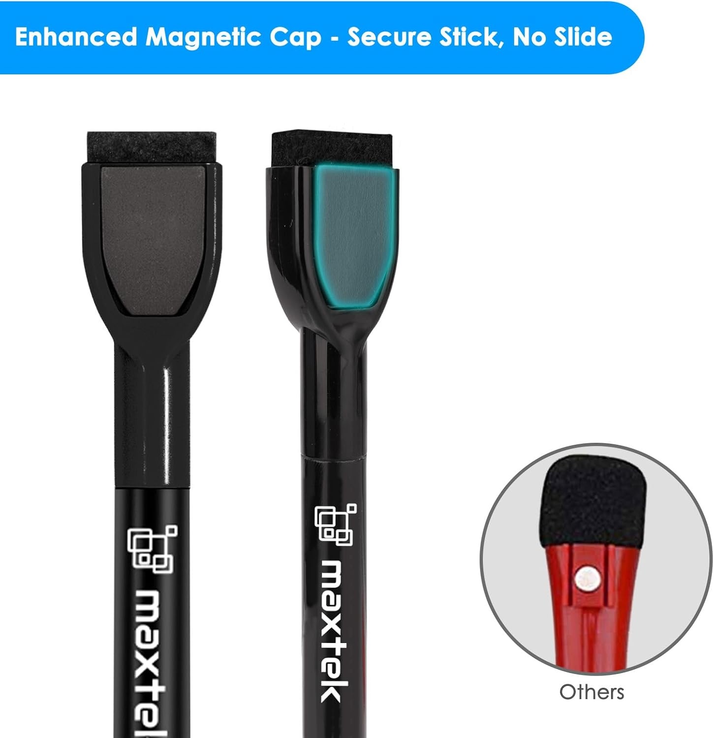 image:imagemaxtek Magnetic Black Dry Erase Markers 12 Count Fine Tip Whiteboard Markers with Eraser Thin Markers Low Odor for Classroom Office HomeBlack