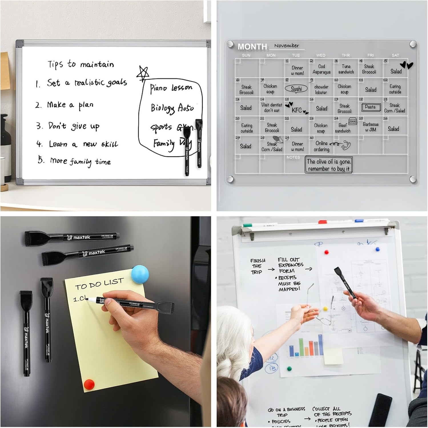 image:imagemaxtek Magnetic Black Dry Erase Markers 12 Count Fine Tip Whiteboard Markers with Eraser Thin Markers Low Odor for Classroom Office HomeBlack