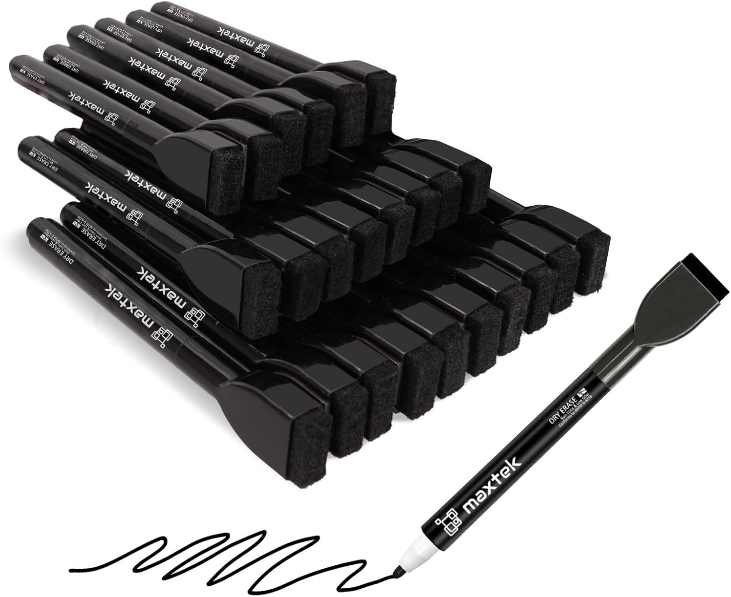 image:imagemaxtek Magnetic Black Dry Erase Markers 12 Count Fine Tip Whiteboard Markers with Eraser Thin Markers Low Odor for Classroom Office HomeBlack