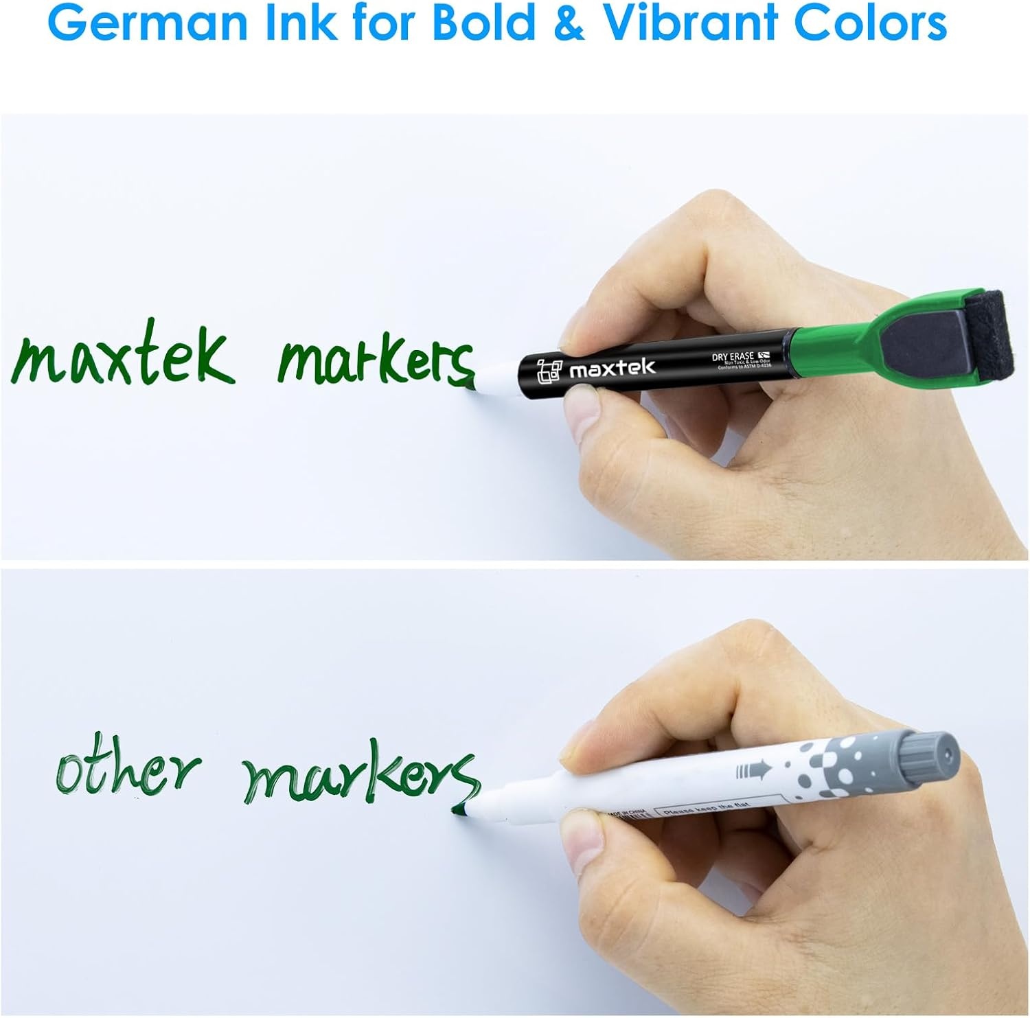 image:imagemaxtek Magnetic Black Dry Erase Markers 12 Count Fine Tip Whiteboard Markers with Eraser Thin Markers Low Odor for Classroom Office HomeGreen