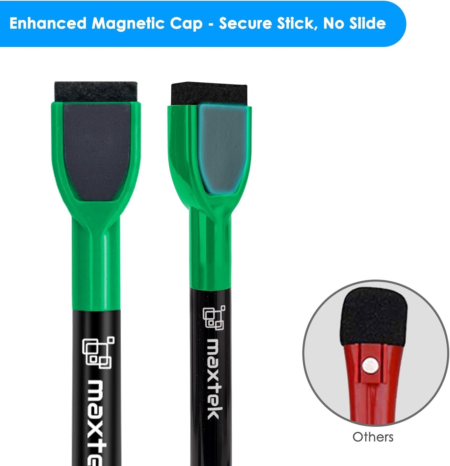 image:imagemaxtek Magnetic Black Dry Erase Markers 12 Count Fine Tip Whiteboard Markers with Eraser Thin Markers Low Odor for Classroom Office HomeGreen