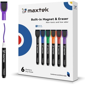 image:imagemaxtek 60 Count Magnetic Dry Erase Markers Fine Tip 6 Colors Low Odor Whiteboard Markers with Builtin Eraser6 Count 6 Colors