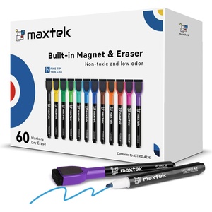 image:imagemaxtek 60 Count Magnetic Dry Erase Markers Fine Tip 6 Colors Low Odor Whiteboard Markers with Builtin Eraser60 Count 12 Colors