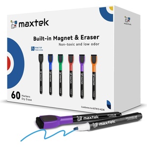 image:imagemaxtek 60 Count Magnetic Dry Erase Markers Fine Tip 6 Colors Low Odor Whiteboard Markers with Builtin Eraser60 Count 6 Colors