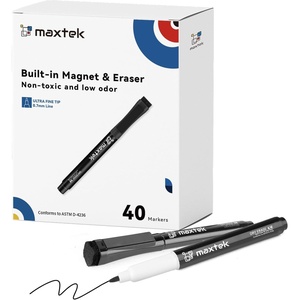 image:imagemaxtek Dry Erase Markers Ultra Fine Tip Magnetic Black with Eraser 07mm Extra Fine Point Thin Dry Erase Markers for Planning Whiteboard Calendar Boards 6 Count Low Odor40 Count Black