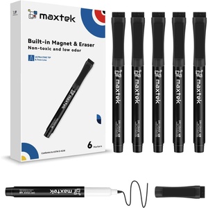image:imagemaxtek Dry Erase Markers Ultra Fine Tip Magnetic Black with Eraser 07mm Extra Fine Point Thin Dry Erase Markers for Planning Whiteboard Calendar Boards 6 Count Low Odor6 Count Black
