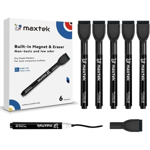 image:imagemaxtek Magnetic Black Dry Erase Markers 12 Count Fine Tip Whiteboard Markers with Eraser Thin Markers Low Odor for Classroom Office HomeBlack