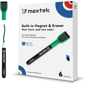 image:imagemaxtek Magnetic Black Dry Erase Markers 12 Count Fine Tip Whiteboard Markers with Eraser Thin Markers Low Odor for Classroom Office HomeGreen