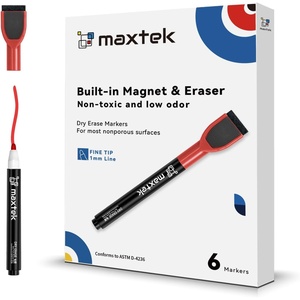 image:imagemaxtek Magnetic Black Dry Erase Markers 12 Count Fine Tip Whiteboard Markers with Eraser Thin Markers Low Odor for Classroom Office HomeRed
