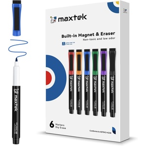 image:imagemaxtek Magnetic Dry Erase Markers Ultra Fine Tip 07mm Extra Fine Point Thin Dry Erase Markers with Eraser for Planning Whiteboard Calendar Boards 6 Colors Low Odor6 Count 6 Colors