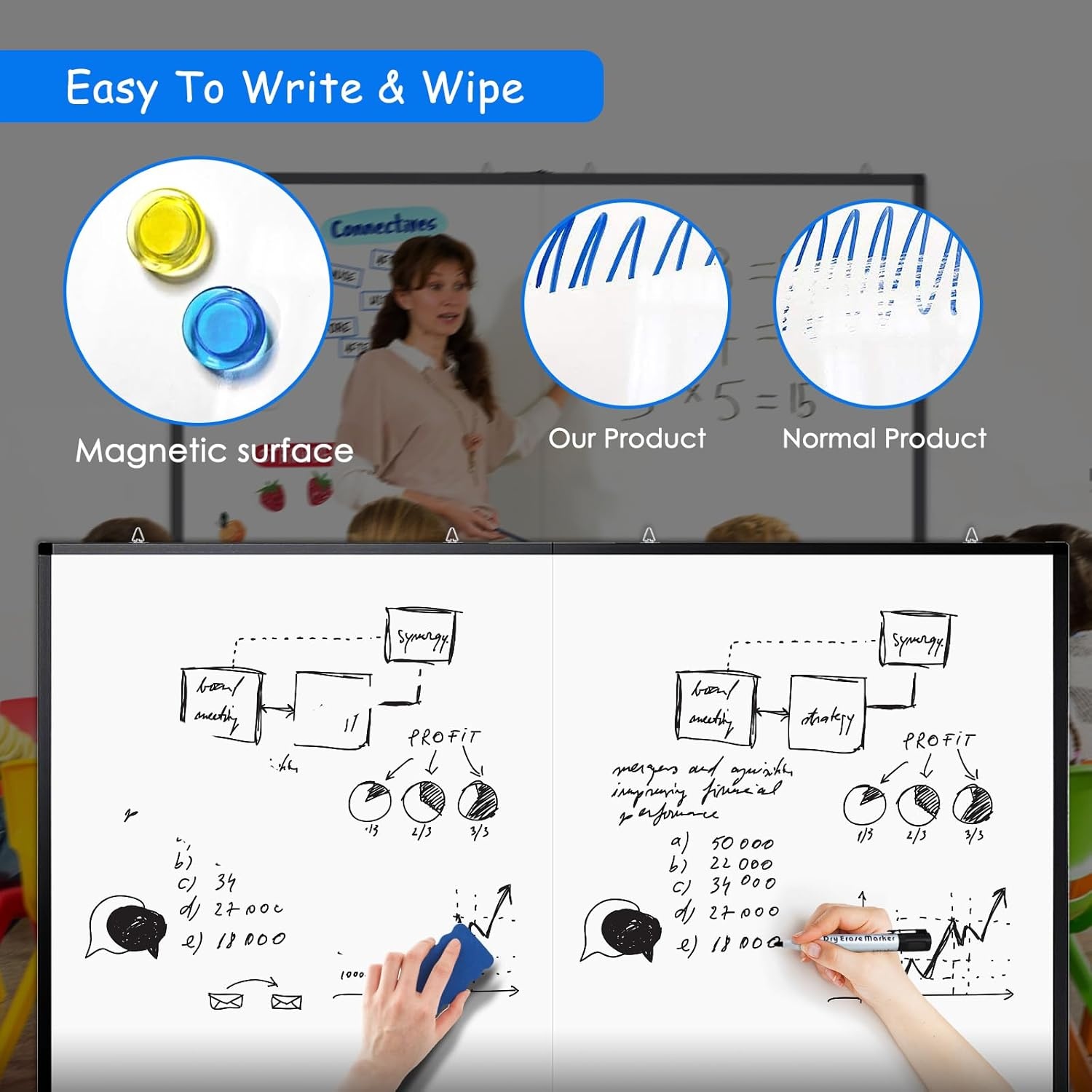 image:imageMagnetic White Board Dry Erase Board for Wall72 x 48 6ft x 4ft WallMounted Aluminum Frame Marker Board Foldable Portable Whiteboard with a Long Pen Tray for School Classroom Office amp Home60W x 40H