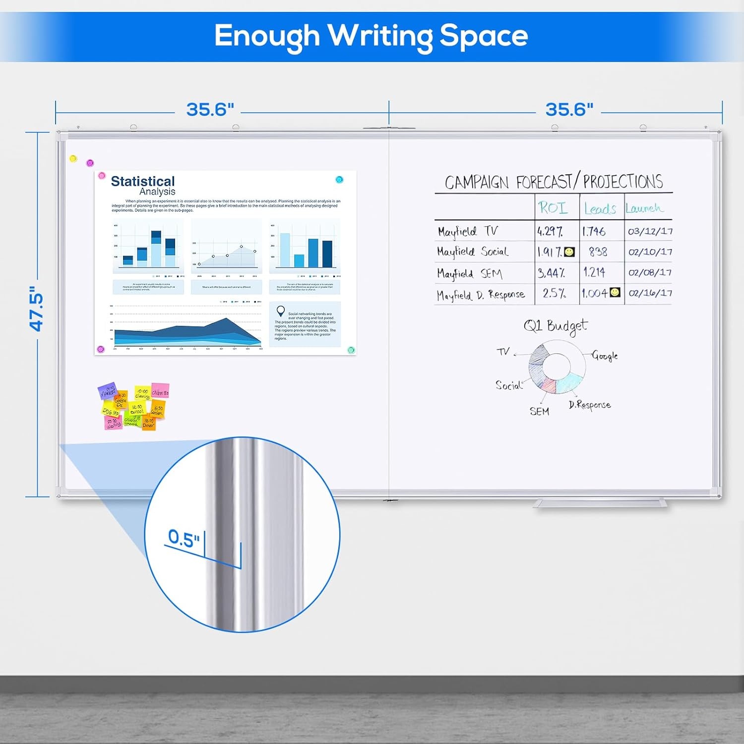 image:imageMagnetic White Board Dry Erase Board for Wall72 x 48 6ft x 4ft WallMounted Aluminum Frame Marker Board Foldable Portable Whiteboard with a Long Pen Tray for School Classroom Office amp Home48W x 72H