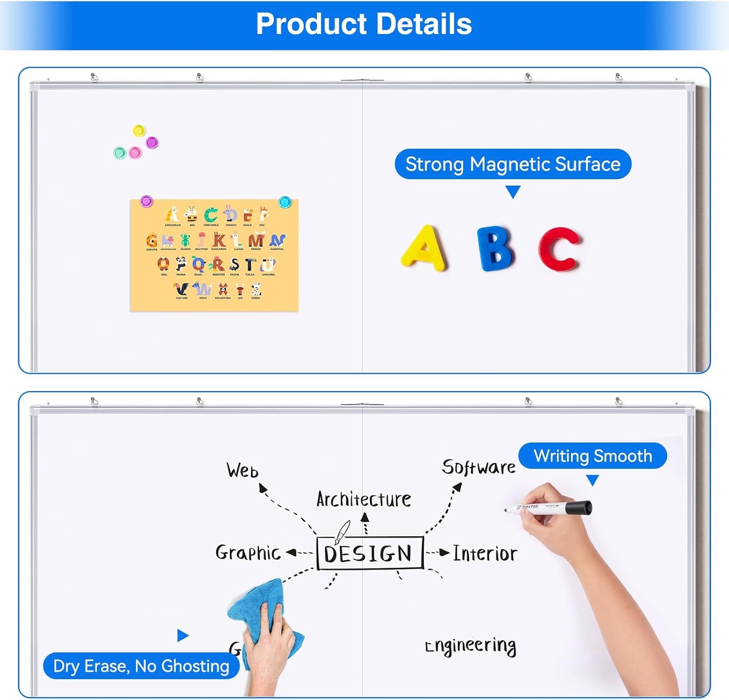 image:imageMagnetic White Board Dry Erase Board for Wall72 x 48 6ft x 4ft WallMounted Aluminum Frame Marker Board Foldable Portable Whiteboard with a Long Pen Tray for School Classroom Office amp Home48W x 36H