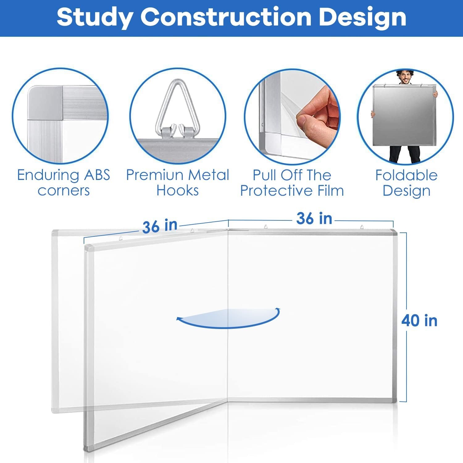 image:imageMagnetic White Board Dry Erase Board for Wall72 x 48 6ft x 4ft WallMounted Aluminum Frame Marker Board Foldable Portable Whiteboard with a Long Pen Tray for School Classroom Office amp Home72W x 40H