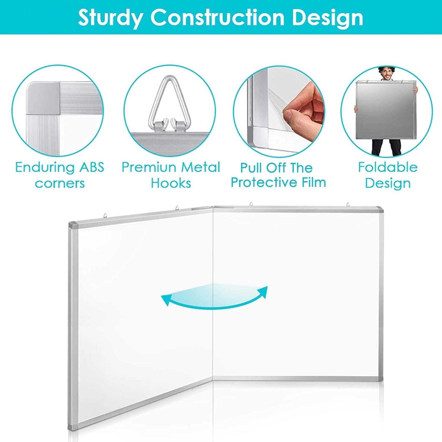 image:imageMagnetic White Board Dry Erase Board for Wall72 x 48 6ft x 4ft WallMounted Aluminum Frame Marker Board Foldable Portable Whiteboard with a Long Pen Tray for School Classroom Office amp Home60W x 40H