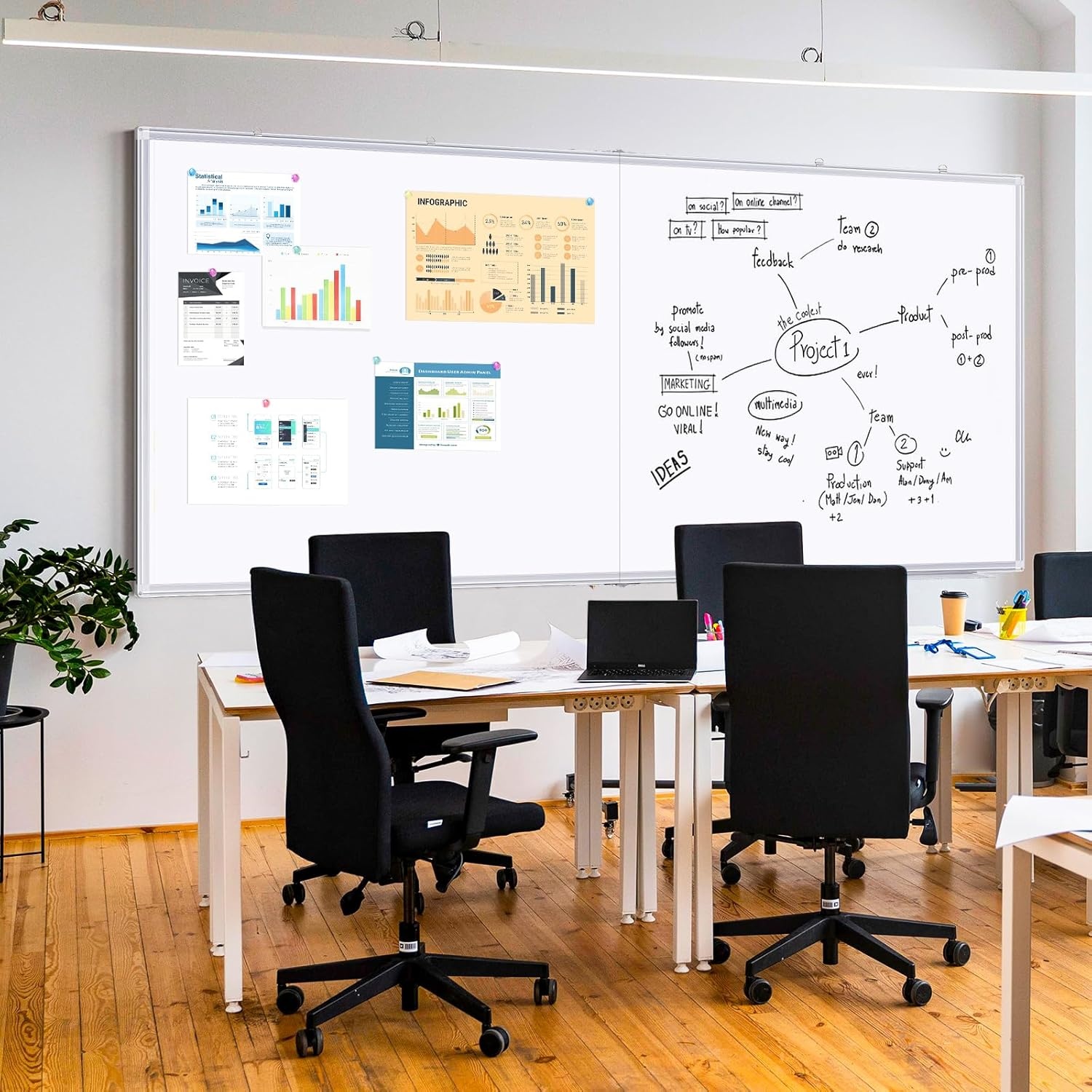 image:imageMagnetic White Board Dry Erase Board for Wall72 x 48 6ft x 4ft WallMounted Aluminum Frame Marker Board Foldable Portable Whiteboard with a Long Pen Tray for School Classroom Office amp Home96W x 48H