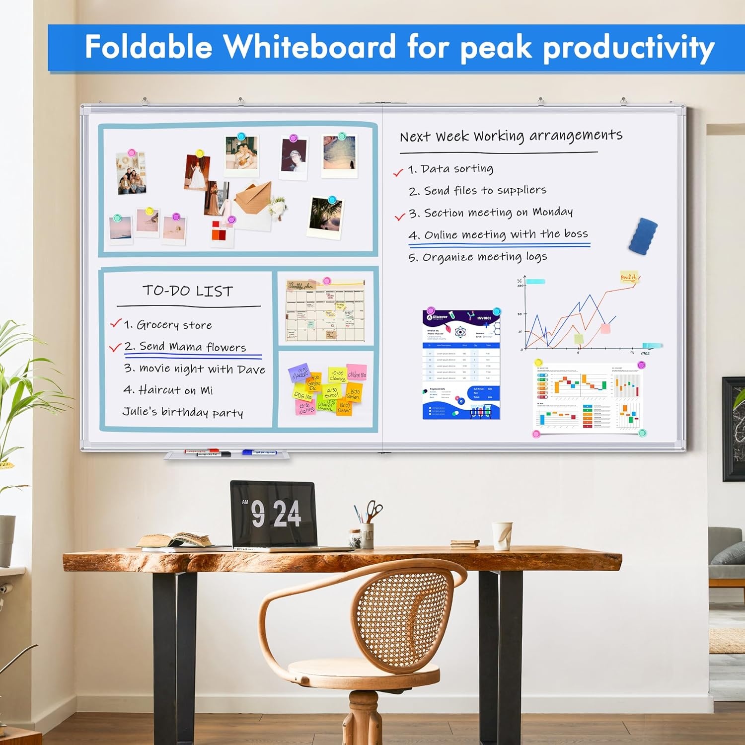 image:imageMagnetic White Board Dry Erase Board for Wall72 x 48 6ft x 4ft WallMounted Aluminum Frame Marker Board Foldable Portable Whiteboard with a Long Pen Tray for School Classroom Office amp Home72W x 40H