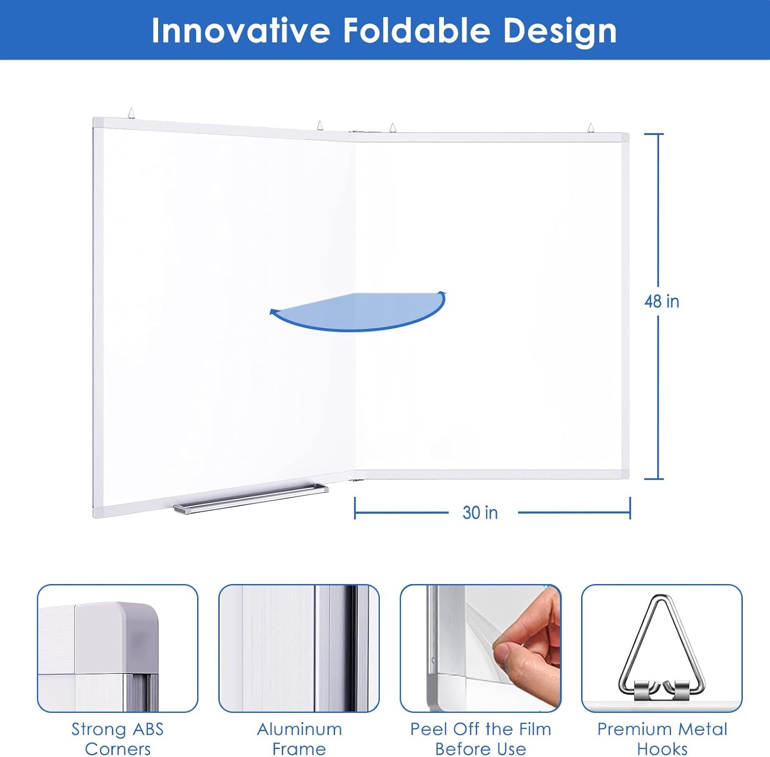 image:imageMagnetic White Board Dry Erase Board for Wall72 x 48 6ft x 4ft WallMounted Aluminum Frame Marker Board Foldable Portable Whiteboard with a Long Pen Tray for School Classroom Office amp Home60W x 48H