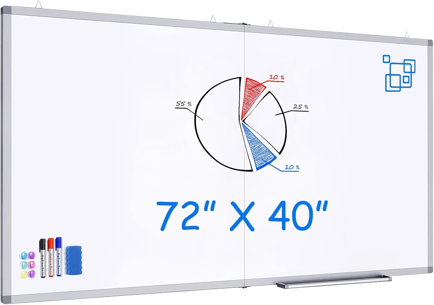 image:imageMagnetic White Board Dry Erase Board for Wall72 x 48 6ft x 4ft WallMounted Aluminum Frame Marker Board Foldable Portable Whiteboard with a Long Pen Tray for School Classroom Office amp Home72W x 40H