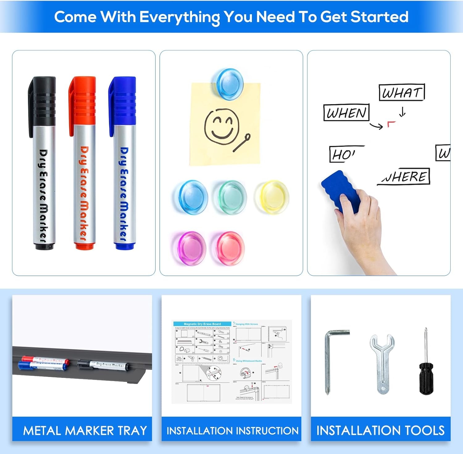 image:imageMagnetic White Board Dry Erase Board for Wall72 x 48 6ft x 4ft WallMounted Aluminum Frame Marker Board Foldable Portable Whiteboard with a Long Pen Tray for School Classroom Office amp Home96W x 48H
