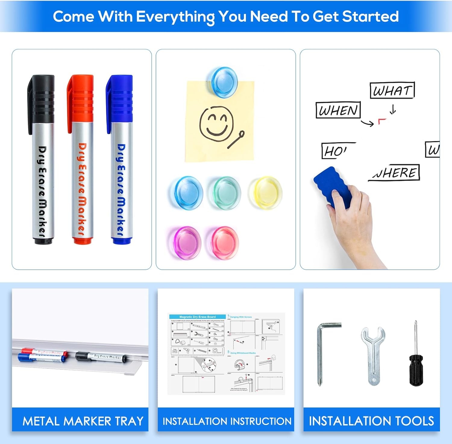 image:imageMagnetic White Board Dry Erase Board for Wall72 x 48 6ft x 4ft WallMounted Aluminum Frame Marker Board Foldable Portable Whiteboard with a Long Pen Tray for School Classroom Office amp Home96W x 48H