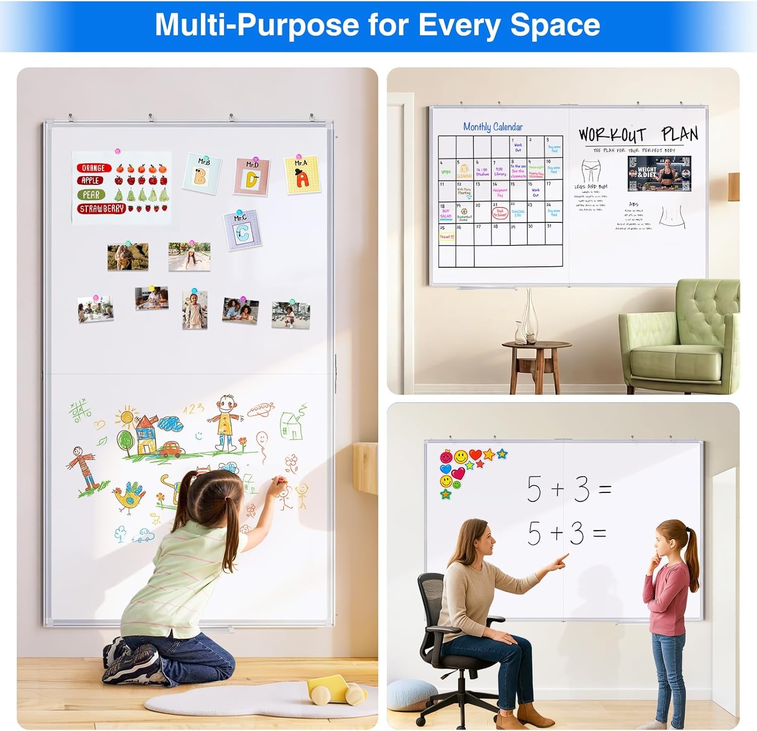 image:imageMagnetic White Board Dry Erase Board for Wall72 x 48 6ft x 4ft WallMounted Aluminum Frame Marker Board Foldable Portable Whiteboard with a Long Pen Tray for School Classroom Office amp Home48W x 36H