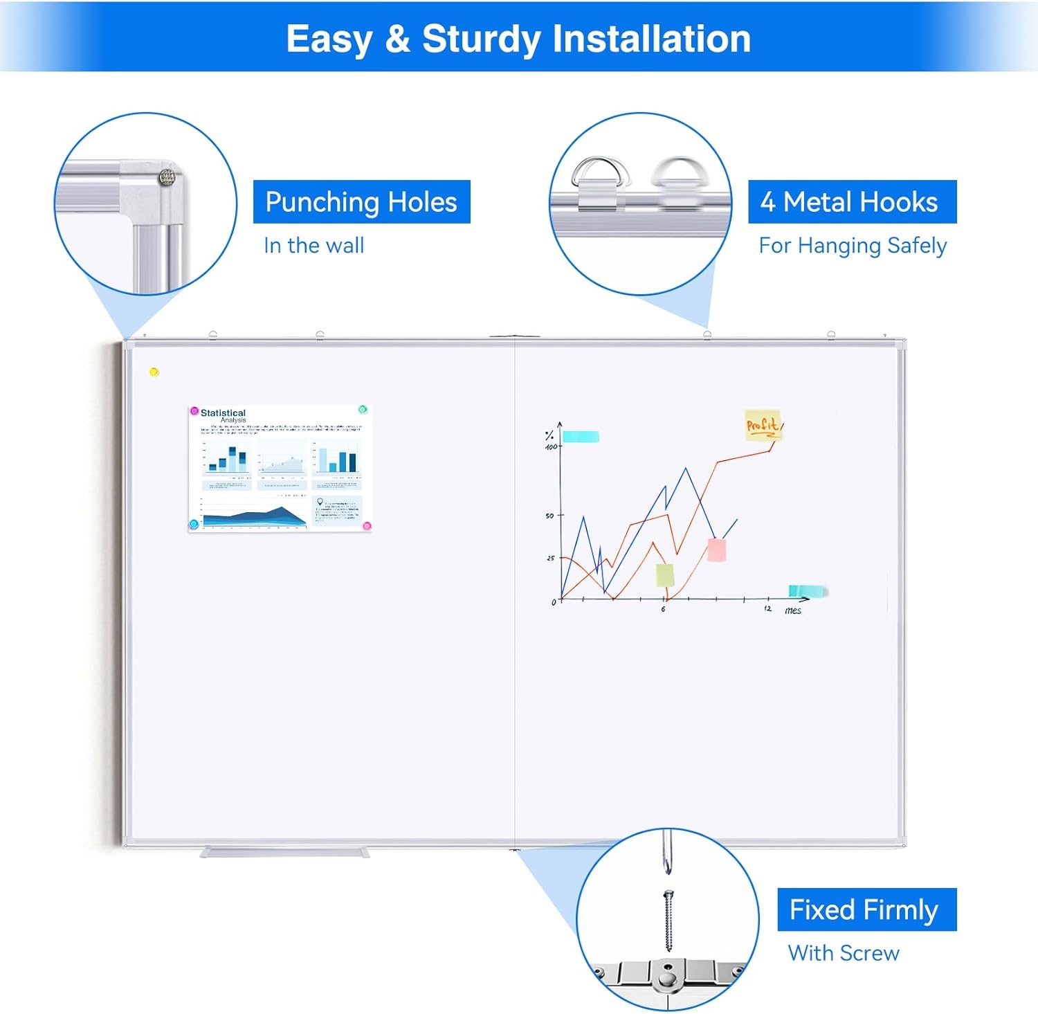 image:imageMagnetic White Board Dry Erase Board for Wall72 x 48 6ft x 4ft WallMounted Aluminum Frame Marker Board Foldable Portable Whiteboard with a Long Pen Tray for School Classroom Office amp Home48W x 36H