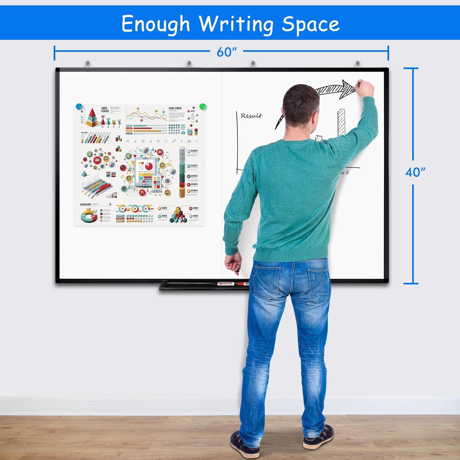 image:imageMagnetic White Board Dry Erase Board for Wall72 x 48 6ft x 4ft WallMounted Aluminum Frame Marker Board Foldable Portable Whiteboard with a Long Pen Tray for School Classroom Office amp Home60W x 40H
