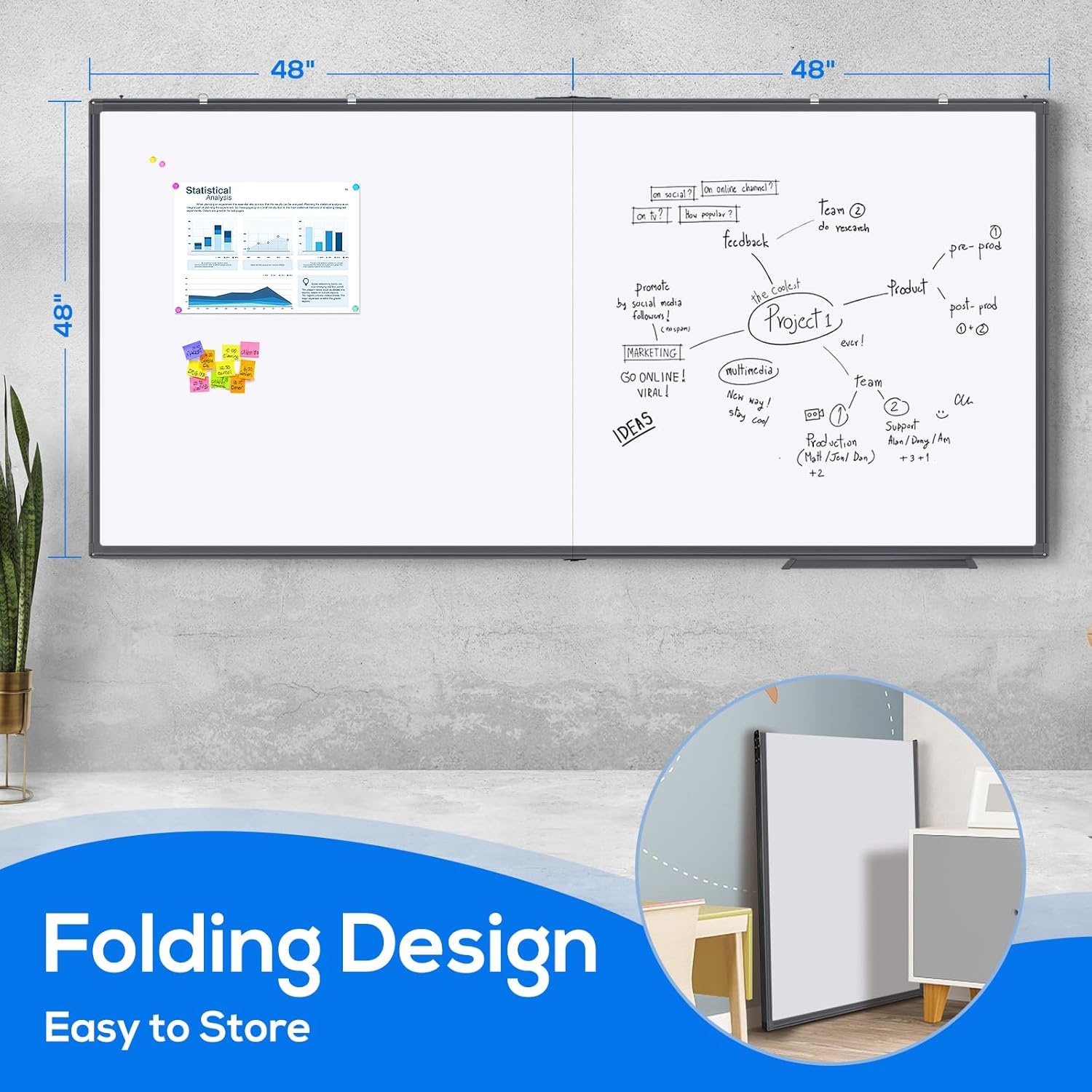 image:imageMagnetic White Board Dry Erase Board for Wall72 x 48 6ft x 4ft WallMounted Aluminum Frame Marker Board Foldable Portable Whiteboard with a Long Pen Tray for School Classroom Office amp Home96W x 48H