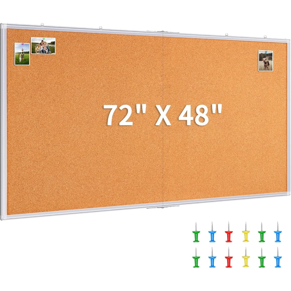 image:imagemaxtek Large Cork Board 48 x 36 in Bulletin Board for Walls 4x 3 Extra Aluminum Framed Corkboard Foldable Wall Mounted Pin Memo Notice Cork Board for Office Home Wall Display72x48 inches Silver