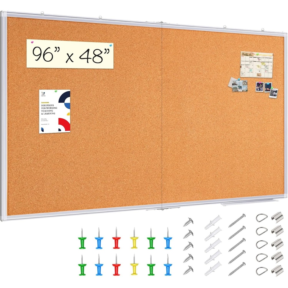 image:imagemaxtek Large Cork Board 48 x 36 in Bulletin Board for Walls 4x 3 Extra Aluminum Framed Corkboard Foldable Wall Mounted Pin Memo Notice Cork Board for Office Home Wall Display96x48 inches Silver