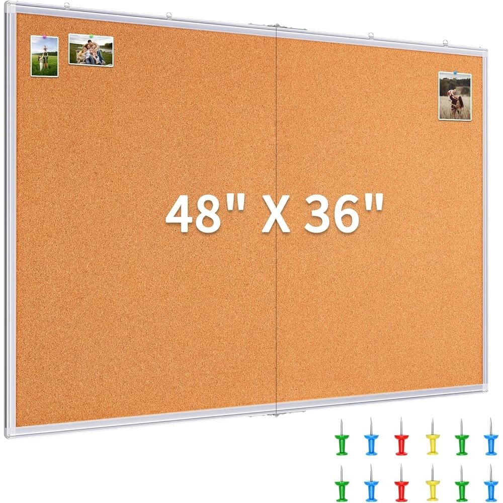 image:imagemaxtek Large Cork Board 96 x 48 in Bulletin Board for Walls 8x 4 Extra Aluminum Framed Corkboard Foldable Wall Mounted Back to School Pin Memo Notice Cork Board for Office Home Wall Display48 x 36