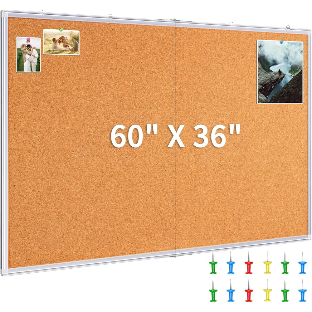 image:imagemaxtek Large Cork Board 96 x 48 in Bulletin Board for Walls 8x 4 Extra Aluminum Framed Corkboard Foldable Wall Mounted Back to School Pin Memo Notice Cork Board for Office Home Wall Display60x36 inches Silver