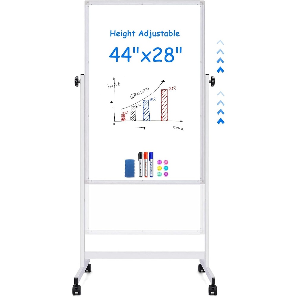 image:imagemaxtek Rolling White Board 44x28 Inches Magnetic Cork Board Combo Portable DoubleSided Dry Erase Board on Wheels Height Adjutable Easel Board for Home School Office44x28 in Silver