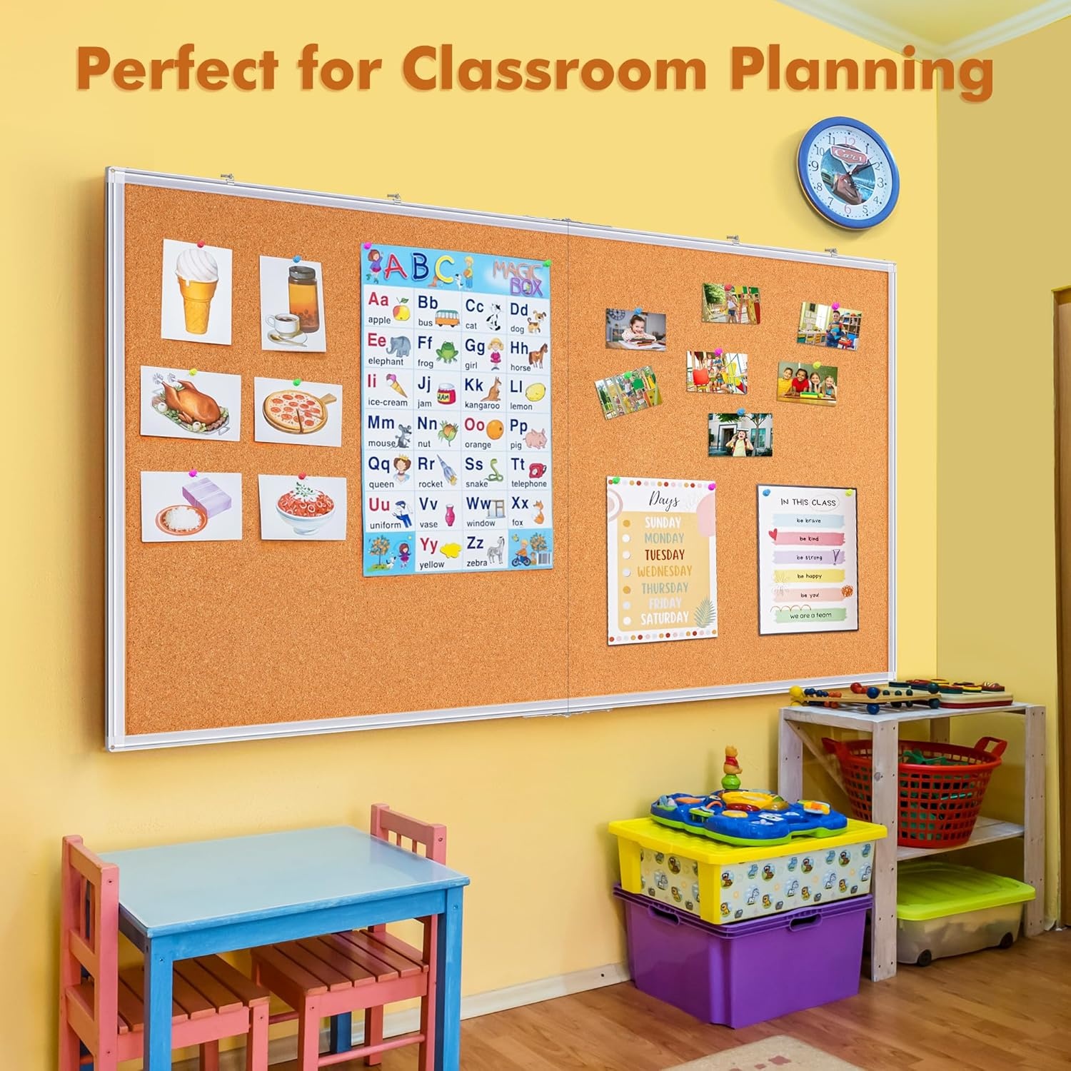 image:imagemaxtek Large Cork Board 48 x 36 in Bulletin Board for Walls 4x 3 Extra Aluminum Framed Corkboard Foldable Wall Mounted Pin Memo Notice Cork Board for Office Home Wall Display72x48 inches Silver