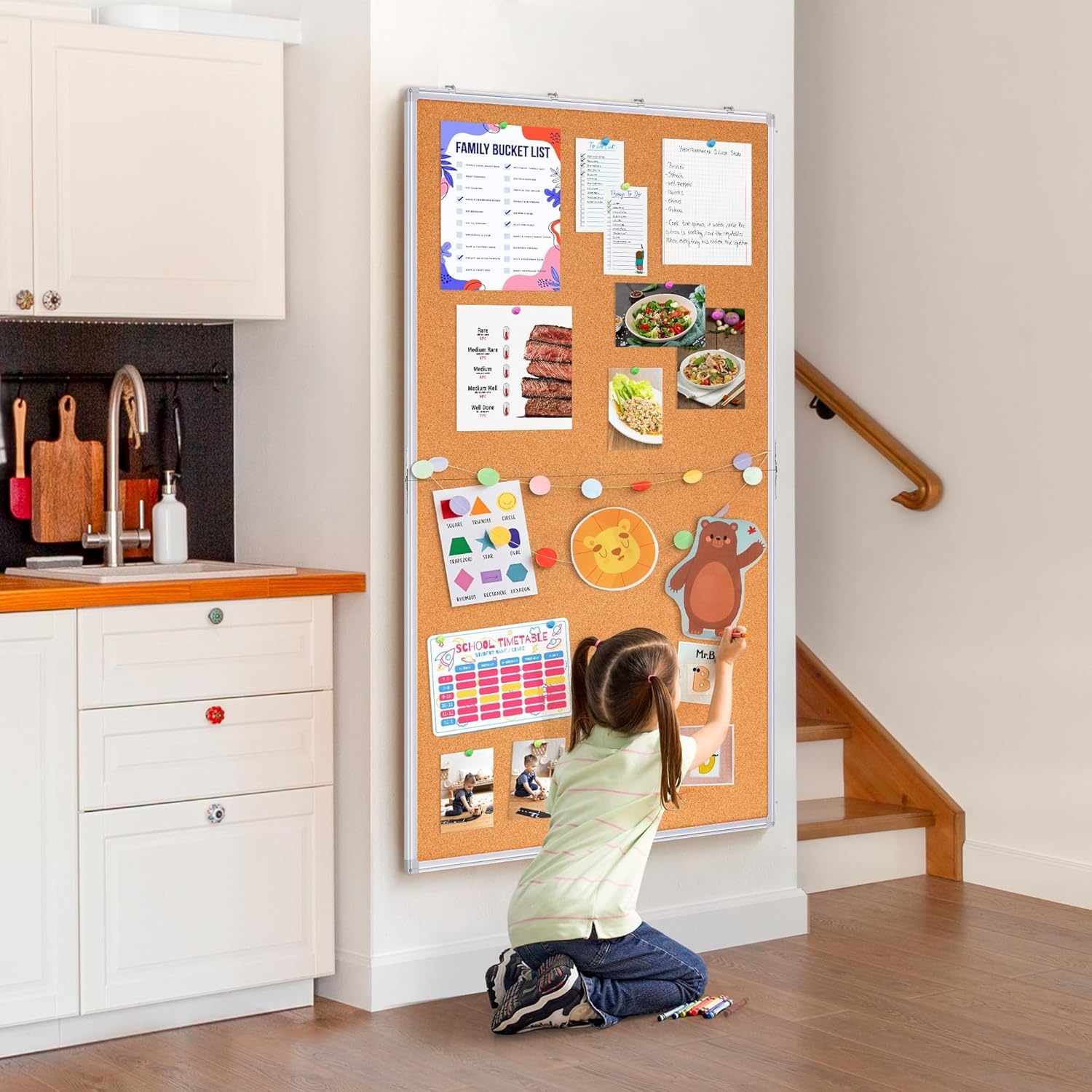 image:imagemaxtek Large Cork Board 48 x 36 in Bulletin Board for Walls 4x 3 Extra Aluminum Framed Corkboard Foldable Wall Mounted Pin Memo Notice Cork Board for Office Home Wall Display48 x 36
