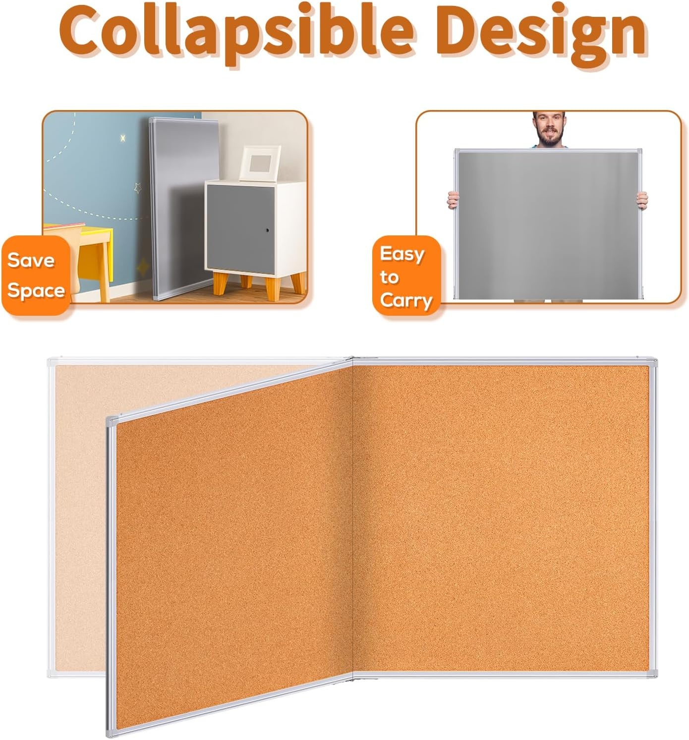 image:imagemaxtek Large Cork Board 48 x 36 in Bulletin Board for Walls 4x 3 Extra Aluminum Framed Corkboard Foldable Wall Mounted Pin Memo Notice Cork Board for Office Home Wall Display96x48 inches Silver